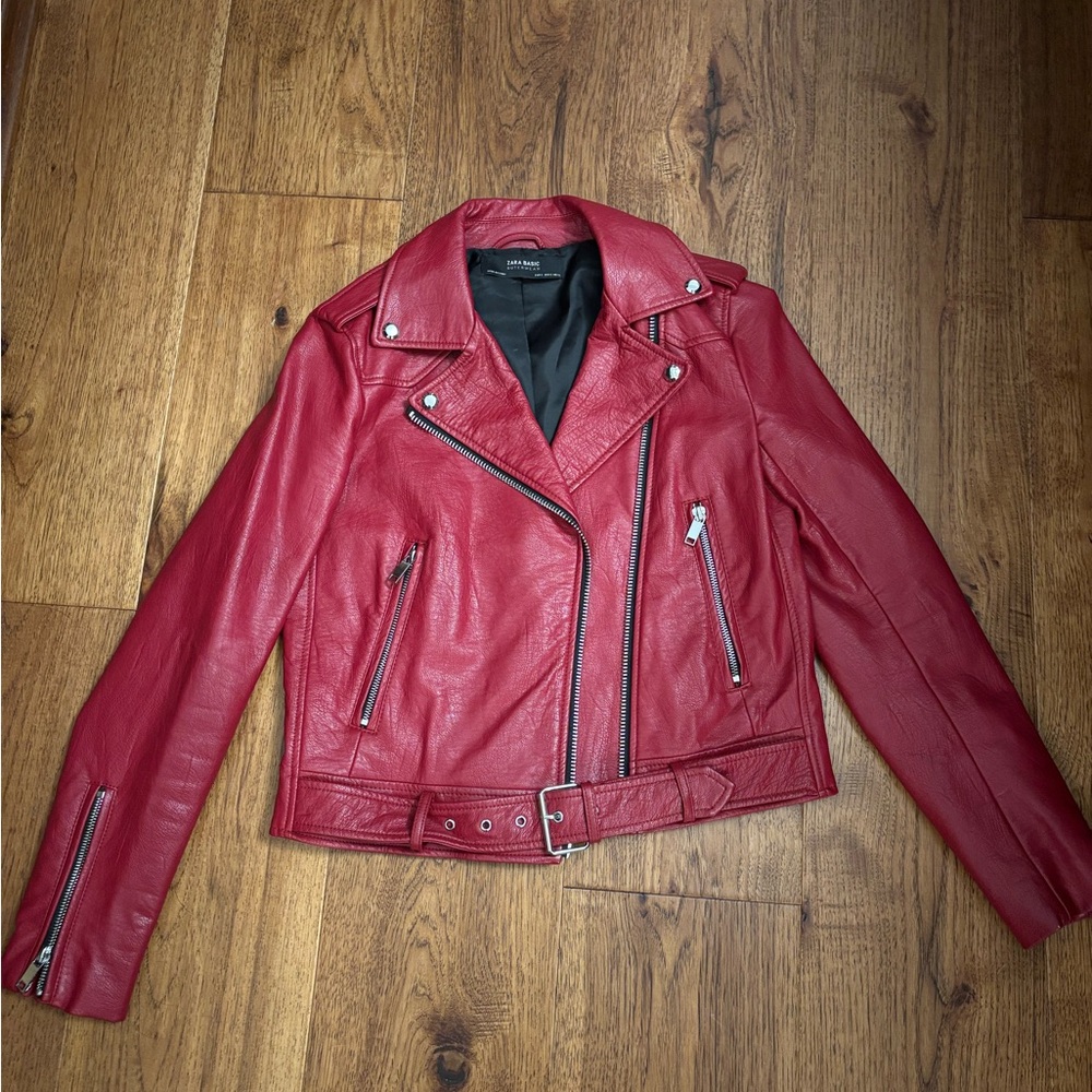 Red ‘leather’ moto jacket